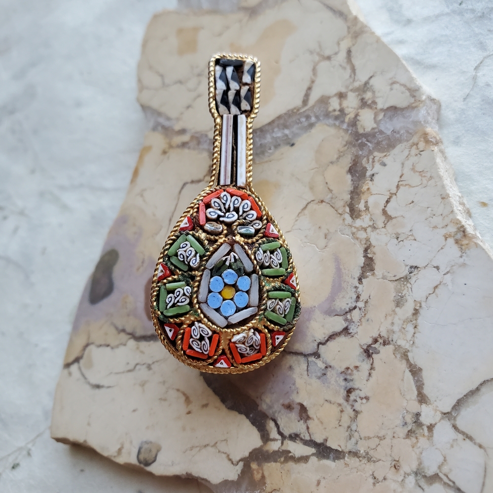 Antique Handmade Italian Micro Mosiac Brooch Pin